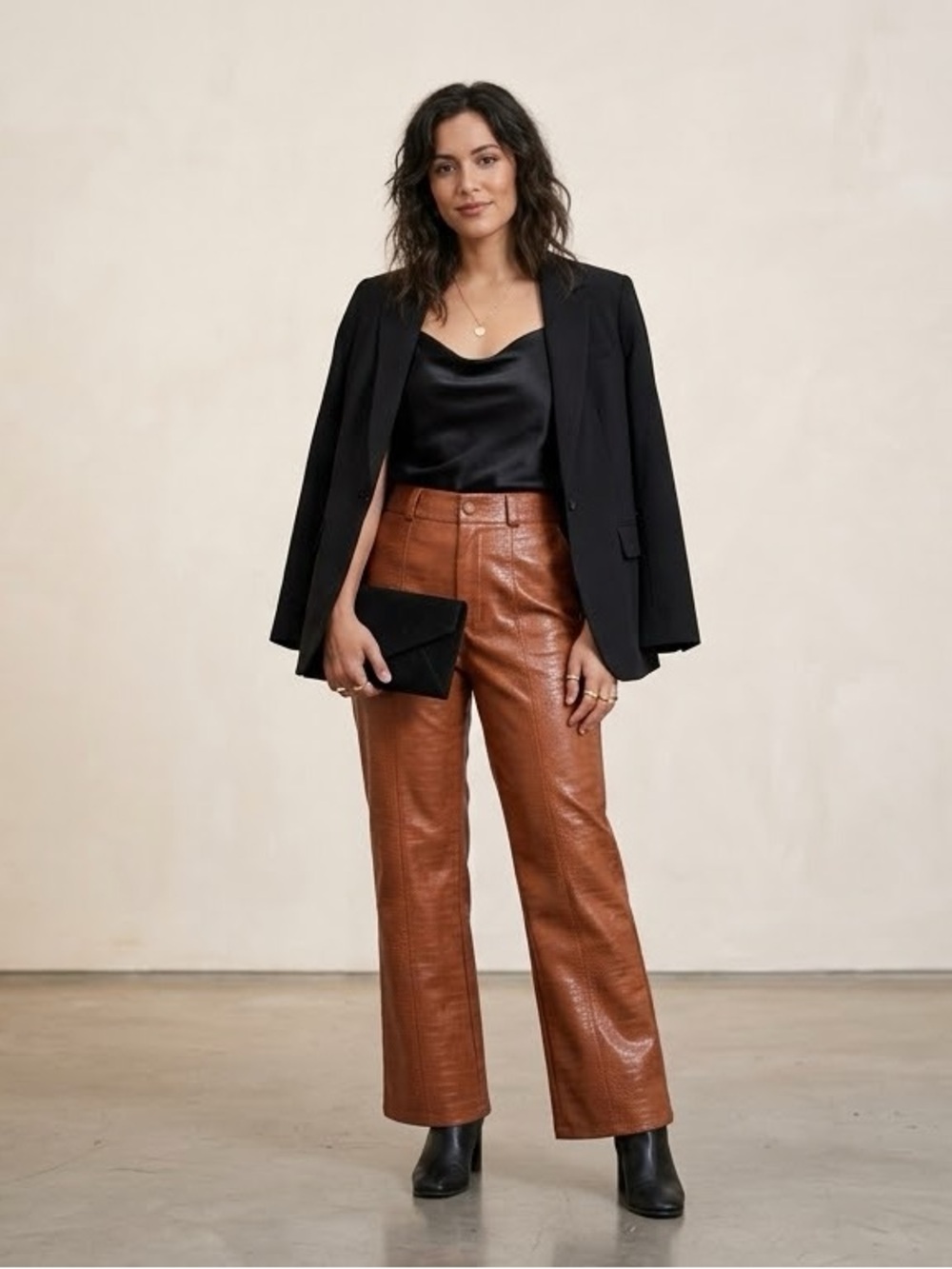 Bardot Women’s Croc-Embossed Faux Leather Pants in Rust